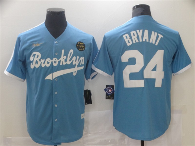 Men's Los Angeles Dodgers #24 Kobe Bryant Light Blue Throwback With KB Patch Cool Base Stitched Baseball Jersey